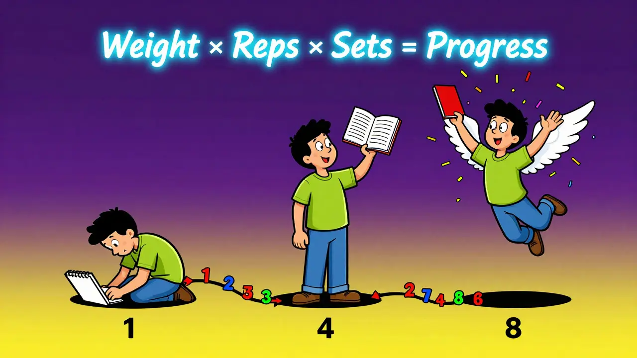 Три этапа прогресса: от неуверенности к росту, с дневником, превращающимся в крылья.