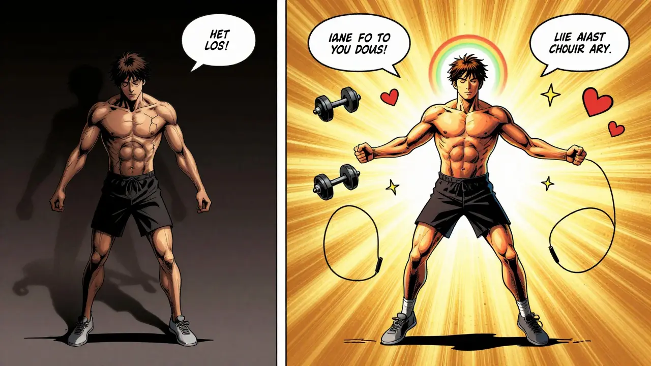 Два сценария: без разминки — тусклый, и с разминкой — сияющий, в стиле Питера Макса.