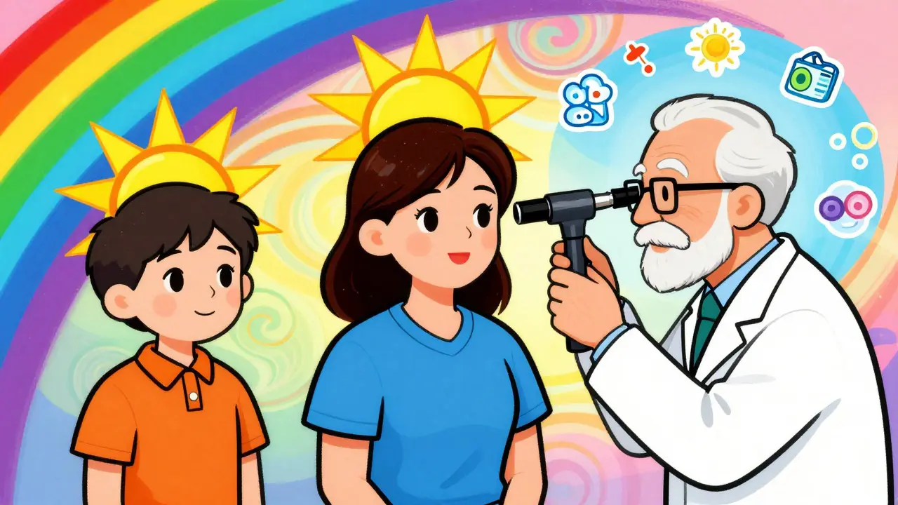 Три человека разных возрастов проходят осмотр у офтальмолога