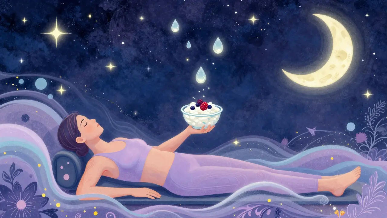 Вечерний перекус после пилатеса: творог с ягодами под звездным небом с плавающими каплями воды
