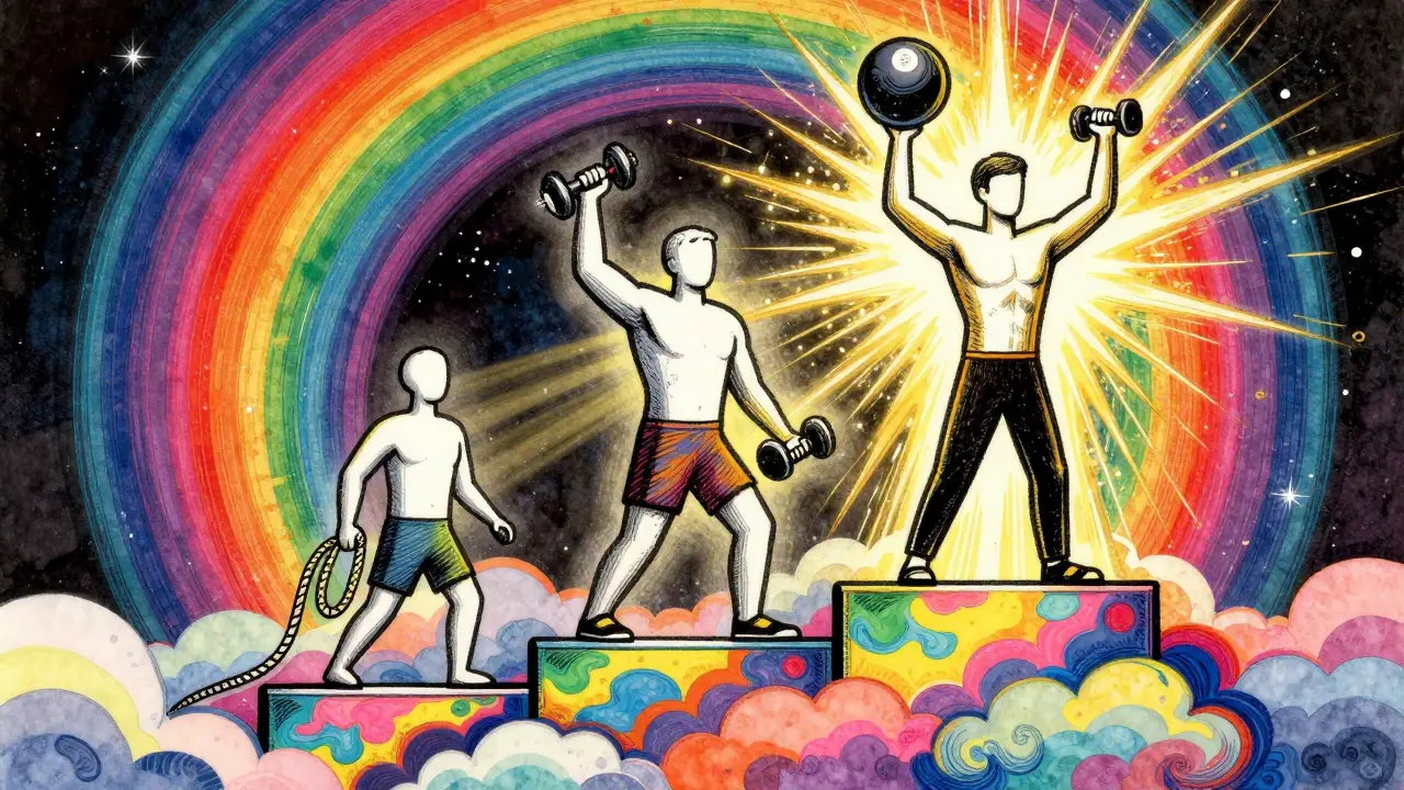 Различные уровни подготовки атлетов в абстрактном зале