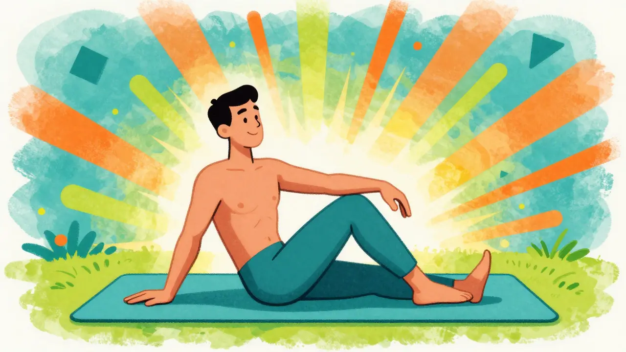 Рисунок человека после тренировки, символизирующий здоровье суставов.