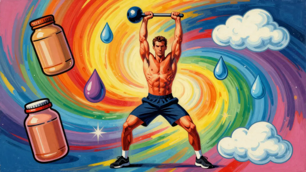 Сцена домашней тренировки и восстановления в психоделическом стиле