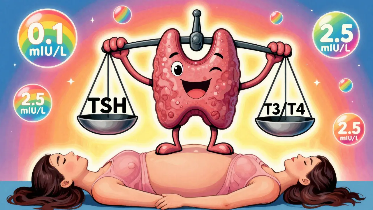 Улыбающаяся щитовидная железа в виде персонажа, регулирующая уровень ТТГ и гормонов Т3/Т4 в психоделическом стиле