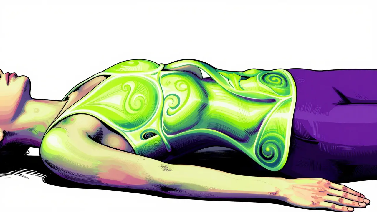 Визуализация работы мышц кора при выполнении пилатес техники.