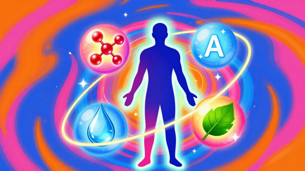 Яркий коллаж из методов лечения акне и здорового питания в стиле поп-арт