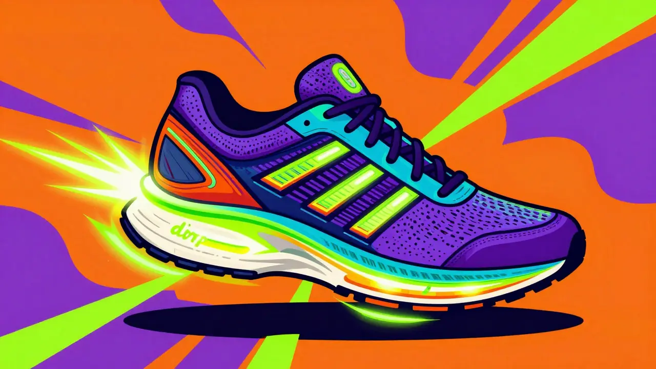 Яркий кроссовок для бега с акцентом на амортизирующую подошву