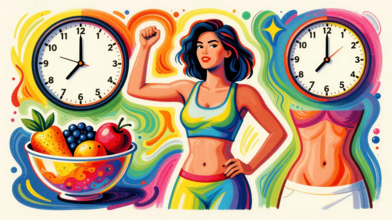 Символы здорового образа жизни и подтянутая талия в стиле поп-арт Питера Макса