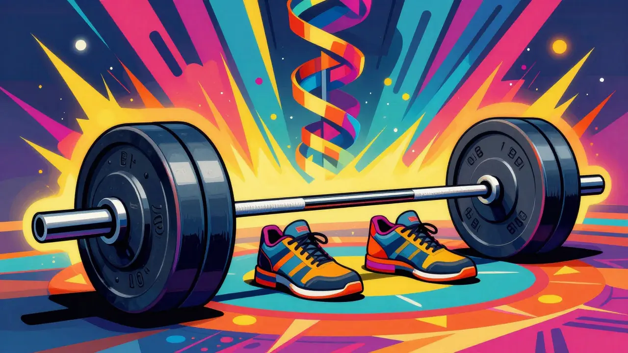 Спортивная обувь для силовых тренировок рядом с тяжелой штангой