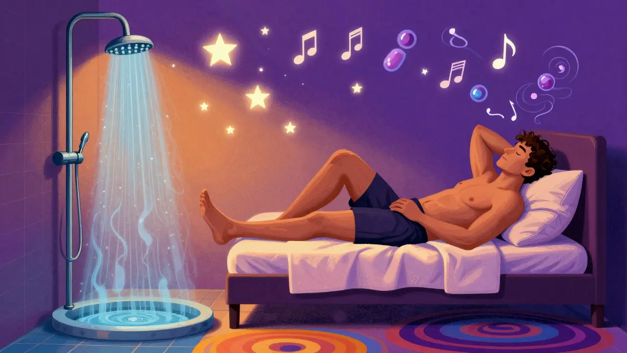 Вечерний ритуал подготовки ко сну с теплым душем и расслабляющей атмосферой